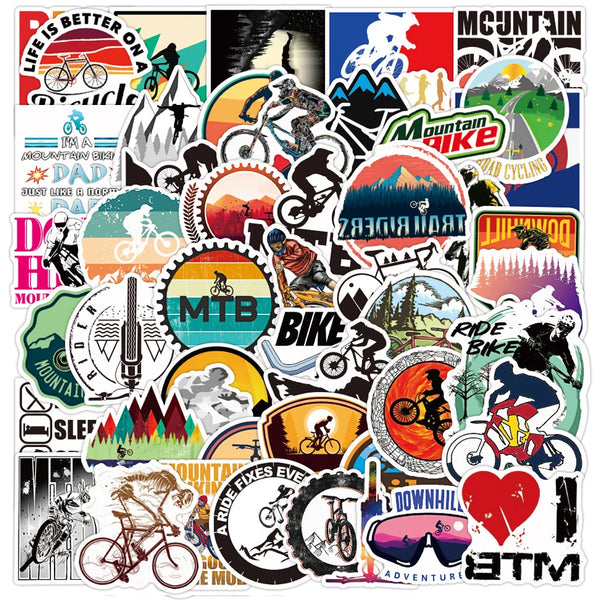 50PCS Mountain Bike Stickers Waterproof Outdoor MTB Bicycle Sticker Cool For DIY Laptop PC Phone Skateboard Luggage Pegatinas