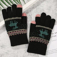 1Pair Jacquard Warm Fawn Gloves Women Touch Screen Glove Lady Winter Velvet Wool Gloves Female Christmas Mittens Glove