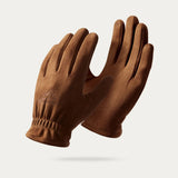 Men's Retro Brown Suede Gloves Winter Windproof Outdoor Riding Cycling Non-Slip Gloves Thickend Warm Flock Leather Gloves