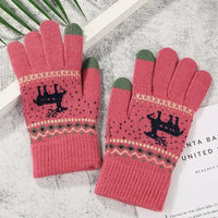 1Pair Jacquard Warm Fawn Gloves Women Touch Screen Glove Lady Winter Velvet Wool Gloves Female Christmas Mittens Glove