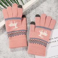 1Pair Jacquard Warm Fawn Gloves Women Touch Screen Glove Lady Winter Velvet Wool Gloves Female Christmas Mittens Glove