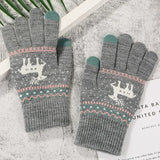 1Pair Jacquard Warm Fawn Gloves Women Touch Screen Glove Lady Winter Velvet Wool Gloves Female Christmas Mittens Glove