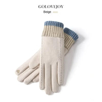 New Winter Cashmere Gloves Women's Outdoor Windproof Cycling Fleece-Lined Thermal Touch Screen Gloves Knitted Wrist Mouth