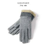 New Winter Cashmere Gloves Women's Outdoor Windproof Cycling Fleece-Lined Thermal Touch Screen Gloves Knitted Wrist Mouth