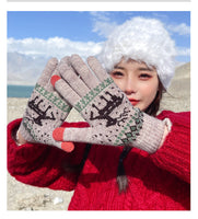 1Pair Jacquard Warm Fawn Gloves Women Touch Screen Glove Lady Winter Velvet Wool Gloves Female Christmas Mittens Glove