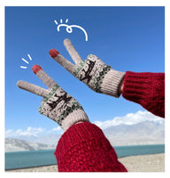 1Pair Jacquard Warm Fawn Gloves Women Touch Screen Glove Lady Winter Velvet Wool Gloves Female Christmas Mittens Glove