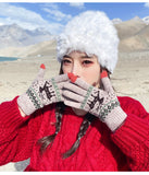 1Pair Jacquard Warm Fawn Gloves Women Touch Screen Glove Lady Winter Velvet Wool Gloves Female Christmas Mittens Glove