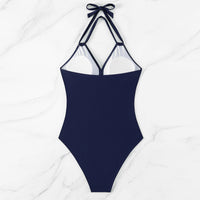 Sexy Women Bikini Swimwear Lady One Piece Swimsuit Beach Wear Bathing Suit Front Cross Solid Color Mesh