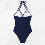 Sexy Women Bikini Swimwear Lady One Piece Swimsuit Beach Wear Bathing Suit Front Cross Solid Color Mesh