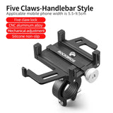 ROCKBROS Phone Holder Motorcycle Electric Bicycle Smartphone CNC Aluminum Alloy Bracket Five Claws Mechanical Bike Phone Holder