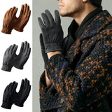 Men's Retro Brown Suede Gloves Winter Windproof Outdoor Riding Cycling Non-Slip Gloves Thickend Warm Flock Leather Gloves