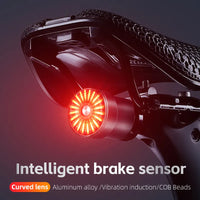 Smart Intelligent Sensor Bicycle Rear Light Lamp Brake Light Crystal Taillights Flash Light IP65 Waterproof Type-C Charging Dual Bracket