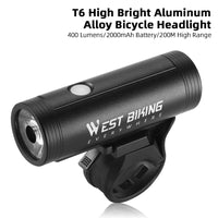 WEST BIKING Bike Light Headlight 400/800Lm Waterproof USB Rechargeable MTB Front Lamp Head Lights Bicycle Flash Torch