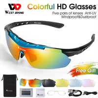 WEST BIKING Cycling Glasses Polarized Glasses 5 lens Outdoor Bicycle Sunglasses MTB Road Bike Ciclismo Men Women Cycling Eyewear