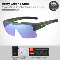 Photochromic Cycling Sunglasses Flip Up Lenses Polarized Glasses Fit Over Myopia MTB Road Bike