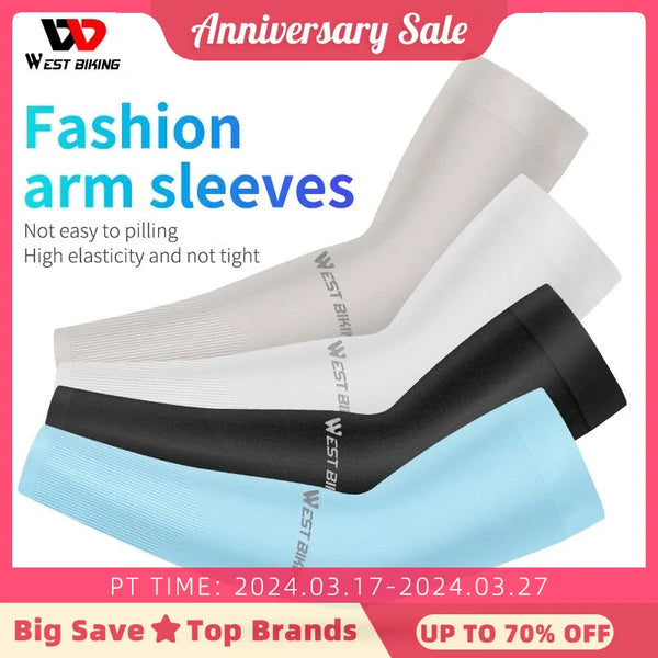 WEST BIKING UV Sun Protection Sport Arm Sleeves Cycling Running Fitness Basketball Breathable Men Women Sunscreen Arm Warmers