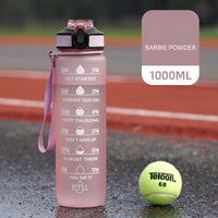 1L Portable Sports Water Bottle with Straw Fitness Cycling Bike Gym Travel Drinking Water Bottle Cup Jug with Time Marker