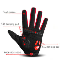 ROCKBROS GEL Full Finger Cycling Gloves Sports MTB Bike Bicycle Gloves Autumn Winter Windproof Touch Screen Shockproof