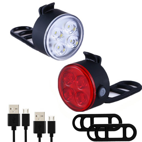 4LED Bike Light Rechargeable USB Bicycle Lamp Super Bright Bicycle Front Lamp Rear Light Warning Light 4 LED Beads 4 Light Mode Options