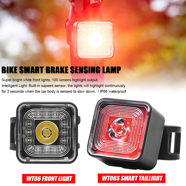 100 Lumen Bike Lights Smart Brake Sensing Rear Lamp USB Charge Waterproof Headlight and Tail Light Sets