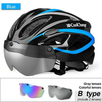 Cycling Bicycle Helmet with Goggles Lens Visor Road Bike MTB Motorcycle Helmet Safely Cap for Men Women Ultralight Integrally-molded