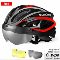 Cycling Bicycle Helmet with Goggles Lens Visor Road Bike MTB Motorcycle Helmet Safely Cap for Men Women Ultralight Integrally-molded