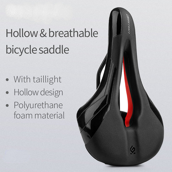 Bicycle Saddle w/ Taillight MTB Road Bike Saddle Seat Cushion PVC Leather Waterproof Hollow Soft Comfortable Breathable