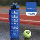 1L Portable Sports Water Bottle with Straw Fitness Cycling Bike Gym Travel Drinking Water Bottle Cup Jug with Time Marker