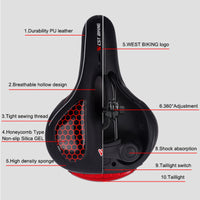 GEL Bicycle Saddle with Cycling Taillight MTB Road Bike Saddles Seat Cushion Thicken Wide Comfortable Hollow