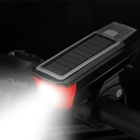 Solar Energy Bike Headlight Headlamp Waterproof USB Rechargable Torch Cycling Horn Light Night Riding Safety Bicycle Bell Light