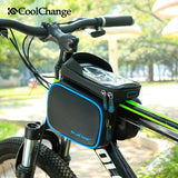 Cycling Bicycle Bag Bike Front Frame Top Tube Bag 6.2 In Cell Phone Touch Screen Bag Holder Waterproof Double Pouch MTB Road Bike Accessories