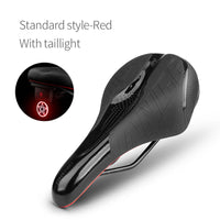 Bicycle Saddle w/ Taillight MTB Road Bike Saddle Seat Cushion PVC Leather Waterproof Hollow Soft Comfortable Breathable