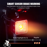 100 Lumen Bike Lights Smart Brake Sensing Rear Lamp USB Charge Waterproof Headlight and Tail Light Sets