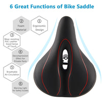 Leather MTB Road Bike Saddle Bicycle Seats Cushion With Tail Lights Warning Light Soft Comfortable Shockproof Breathable