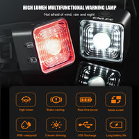 100 Lumen Bike Lights Smart Brake Sensing Rear Lamp USB Charge Waterproof Headlight and Tail Light Sets