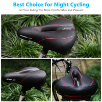 Leather MTB Road Bike Saddle Bicycle Seats Cushion With Tail Lights Warning Light Soft Comfortable Shockproof Breathable