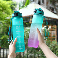 1L Portable Sports Water Bottle with Straw Fitness Cycling Bike Gym Travel Drinking Water Bottle Cup Jug with Time Marker