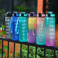 1L Portable Sports Water Bottle with Straw Fitness Cycling Bike Gym Travel Drinking Water Bottle Cup Jug with Time Marker