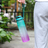 1L Portable Sports Water Bottle with Straw Fitness Cycling Bike Gym Travel Drinking Water Bottle Cup Jug with Time Marker