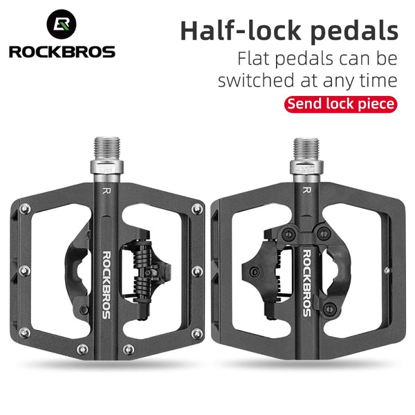 ROCKBROS 2 In 1 Aluminum Bicycle Lock Pedal MTB Road Bike Pedals With Free Cleat For SPD System Anti-slip Sealed Bearing
