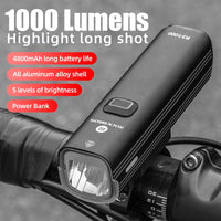 ROCKBROS Bicycle Headlight MTB Road Bike Handlebar Light Flashlight Lamp1000Lumen 4800mAh Power Bank USB Charging