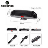 ROCKBROS LED Bicycle Rear Light Bike Taillight Safety Warning Lamp Waterproof USB Rechargable 3 Colors