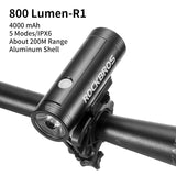 ROCKBROS Cycling Bike Front Light Headlight MTB Bicycle Light Lamp Flashlight Rainproof USB Rechargeable 800LM LED 4000mAh