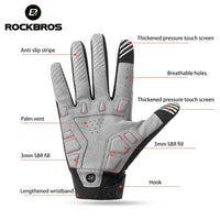 ROCKBROS Full Finger Cycling Gloves Bicycle Bike Outdoor Sport Gloves Shockproof Wear Resistant SBR Windproof Breathable Warm Men Women