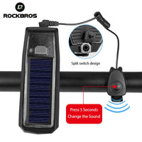 ROCKBROS Solar Charging Smart Sensor Bicycle Headlights Bike Front Light Bell Horn 2000 MAh USB 120 DB IPX4 Waterproof