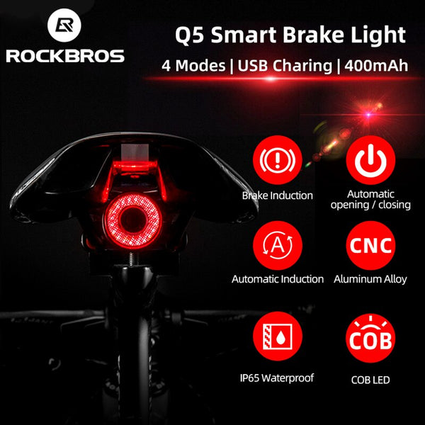 ROCKBROS Cycling Bicycle Auto Smart Sensor Brake Light Bike Taillight Rear Light IPx6 Waterproof Chargable