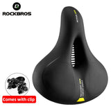 ROCKBROS Bicycle Saddle MTB Road Bike E-Bike Seat Rainproof PU Leather Soft Memory Sponge Shockproof Reflective