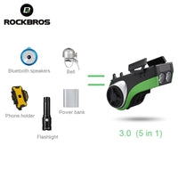 ROCKBROS 5 in 1 Bicycle Front Light Headlight Lamp Bike Computer Phone Holder Bluetooth Audio MP3 Player Speaker 4400mAh Power Bank Bell Horn Waterproof