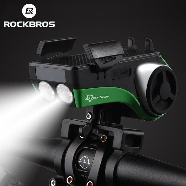 ROCKBROS 5 in 1 Bicycle Front Light Headlight Lamp Bike Computer Phone Holder Bluetooth Audio MP3 Player Speaker 4400mAh Power Bank Bell Horn Waterproof