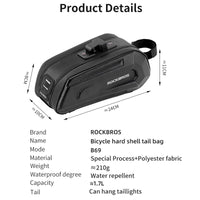 ROCKBROS 1.7L Bicycle Seatpost Bag MTB Road Bike Rear Tail Bag Waterproof Large Capatity Hard Shell Bike Accessories